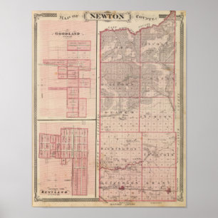 Karta i Newton County med Goodland och Kentland Poster