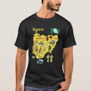 Karta i Nigeria Landmarks symboler större städer f T Shirt