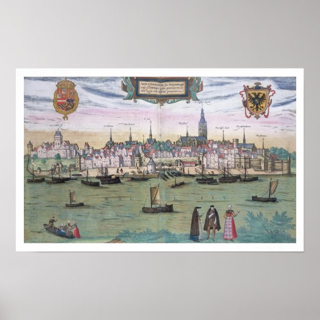 Karta i Nijmegen, från Civitates Orbis Terrarum b Poster (Framsidan)