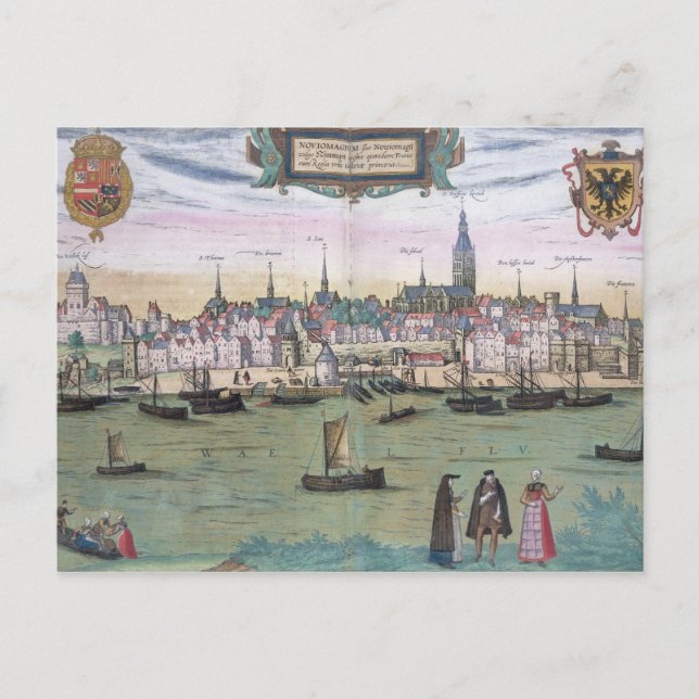 Karta i Nijmegen, från Civitates Orbis Terrarum b Vykort (Framsida)