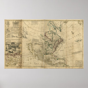 Karta i Nordamerika av Herman Moll (1715) Poster