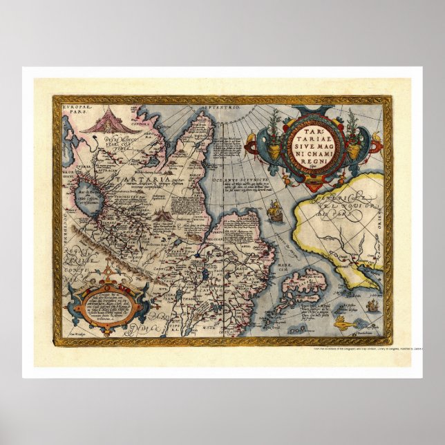 Karta i Nordasien av Abraham Ortelius 1603 Poster (Framsidan)