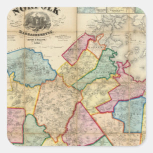 Karta i Norfolk, Massachusetts Fyrkantigt Klistermärke
