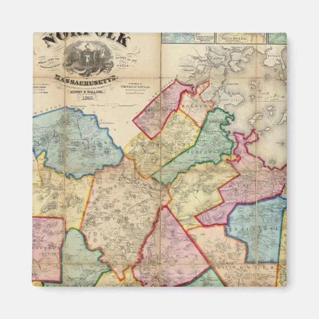 Karta i Norfolk, Massachusetts Magnet (Framsidan)