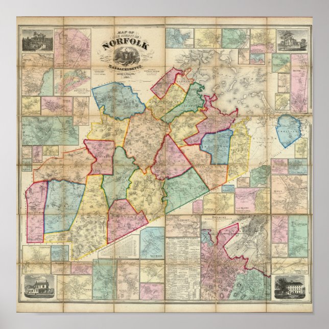 Karta i Norfolk, Massachusetts Poster (Framsidan)