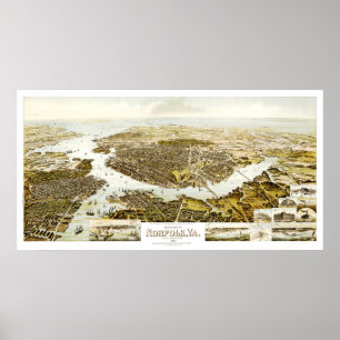 Karta i Norfolk, VA och omgivande områden 1892. Poster