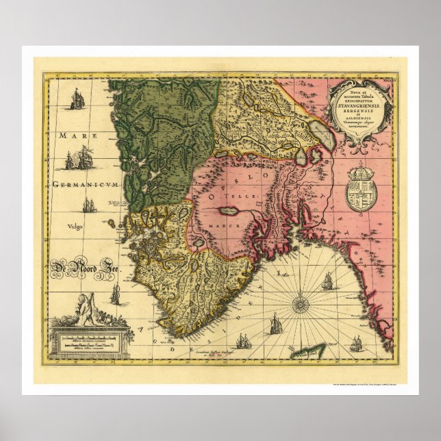 Karta i Norge av Jan Jansson 1650 Poster (Framsidan)