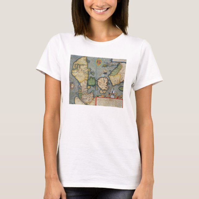 Karta i norra Europa, från Civitates Orbis Terr Tee Shirt (Framsida)