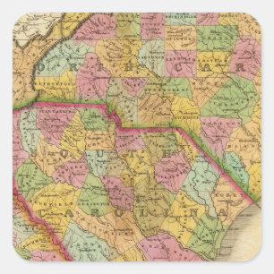 Karta i North and South Carolina and Georgia Fyrkantigt Klistermärke