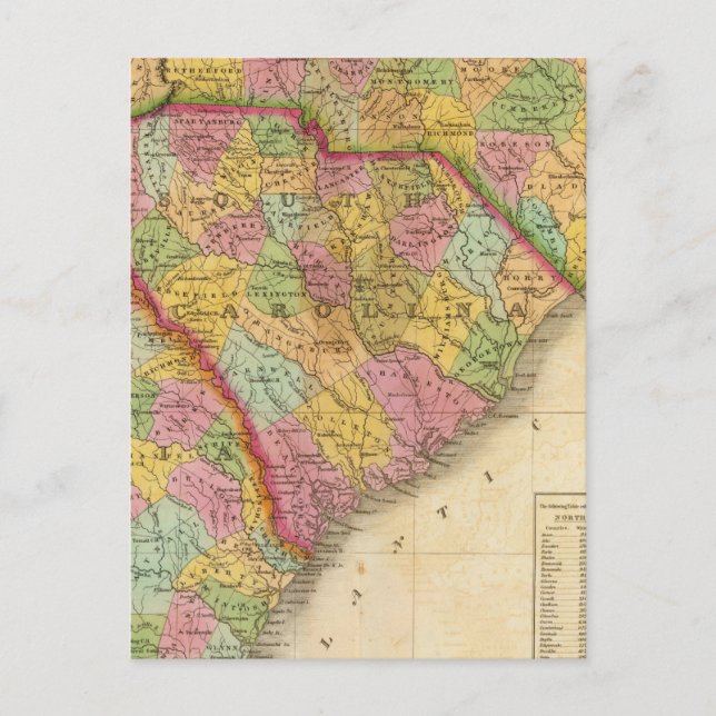 Karta i North and South Carolina and Georgia Vykort (Framsida)