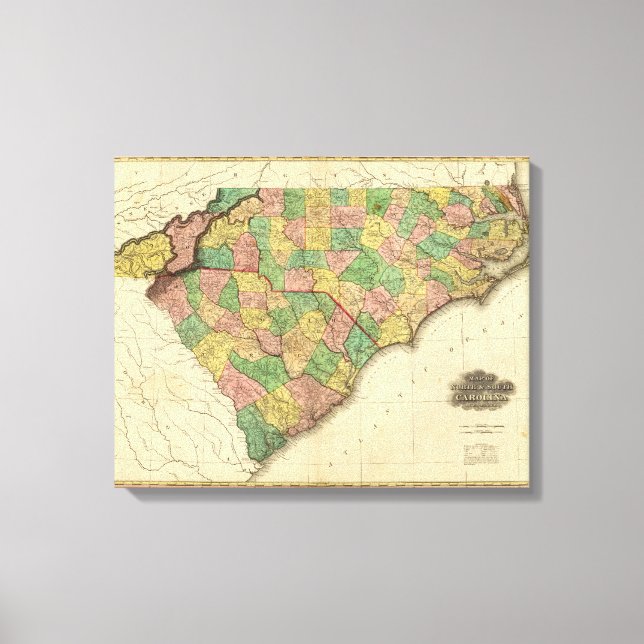 Karta i North and South Carolina Canvastryck (Framsida)