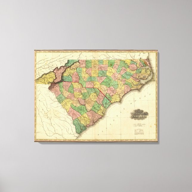 Karta i North and South Carolina Canvastryck (Framsida)