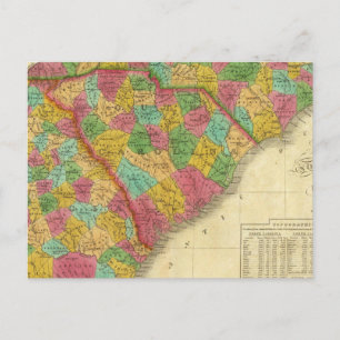 Karta i North and South Carolina, och Georgien Vykort