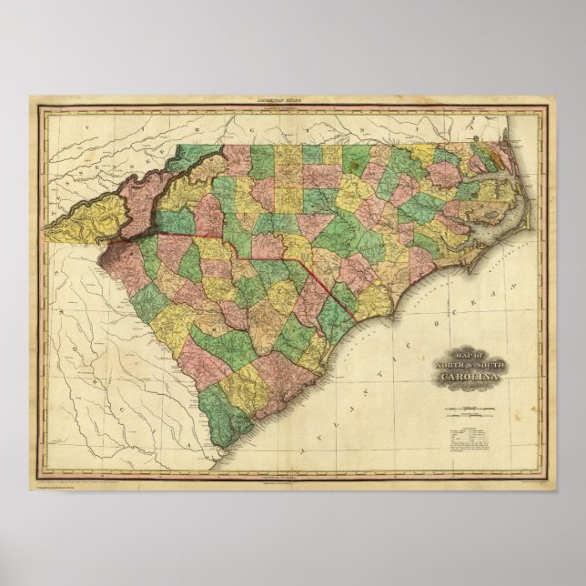 Karta i North and South Carolina Poster (Framsidan)