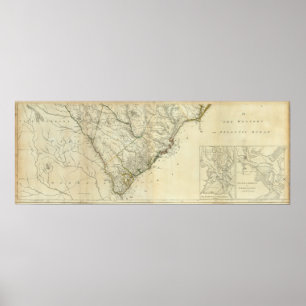 Karta i North and South Carolina Poster