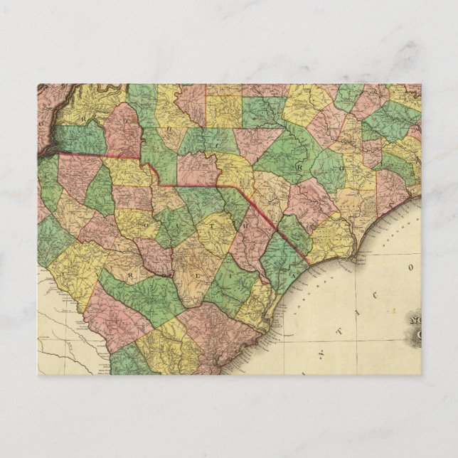 Karta i North and South Carolina Vykort (Framsida)