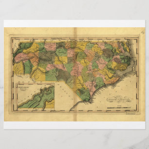 Karta i North Carolina av Mathew Carey (1814)