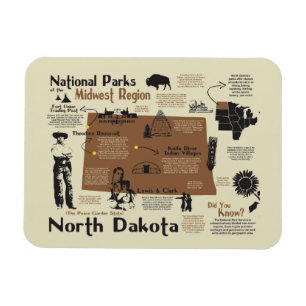 Karta i North Dakota National Parker Magnet