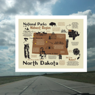 Karta i North Dakota National Parker Vykort