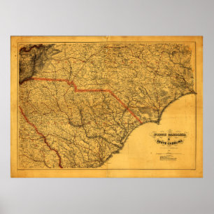 Karta i North & South Carolina (1865) Poster