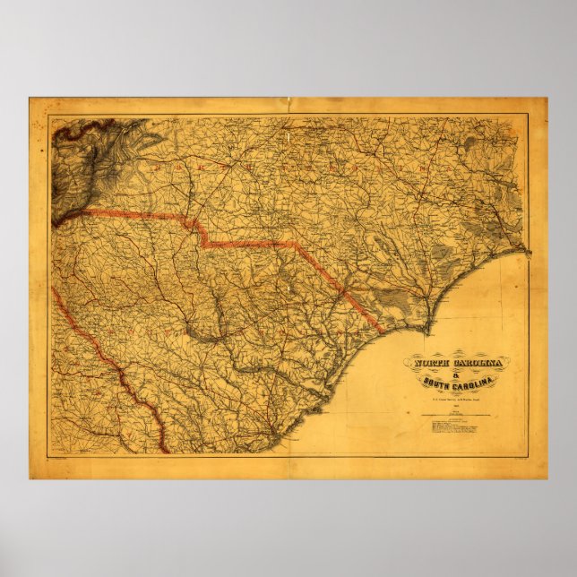 Karta i North & South Carolina (1865) Poster (Framsidan)
