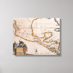 Karta i Nya Spanien New Galicia & Guatemala, 1625 Canvastryck