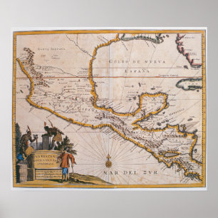 Karta i Nya Spanien New Galicia & Guatemala, 1625 Poster