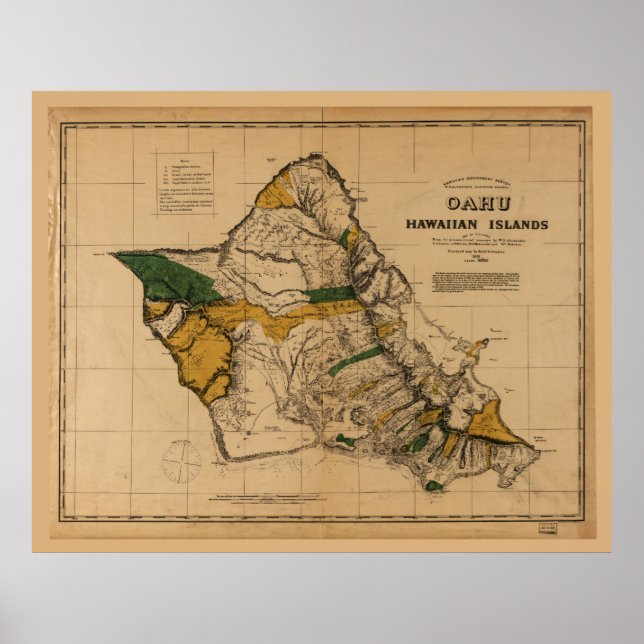Karta i Oahu, Hawaiianska ön (1881) Poster (Framsidan)