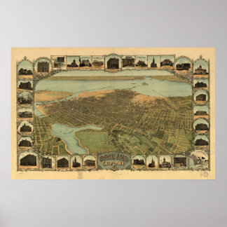 Karta i Oakland, Birds-Öga View, 1900 Poster