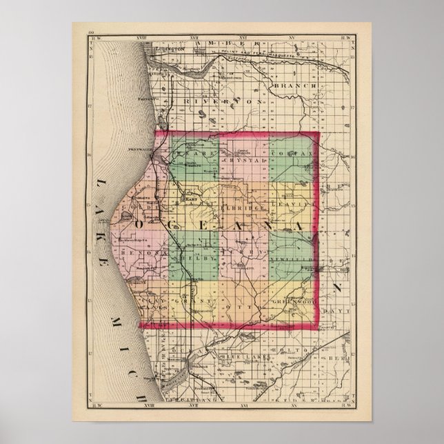 Karta i Oceana-området, Michigan Poster (Framsidan)