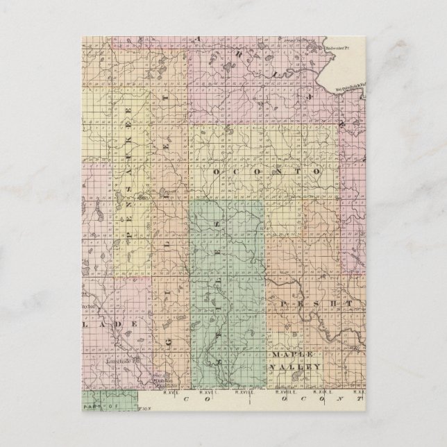 Karta i Oconto-områdets norra del Vykort (Framsida)