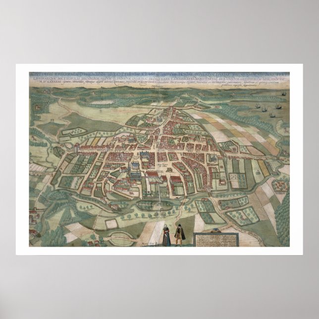 Karta i Odense från "Civitates Orbis Terrarum" av Poster (Framsidan)