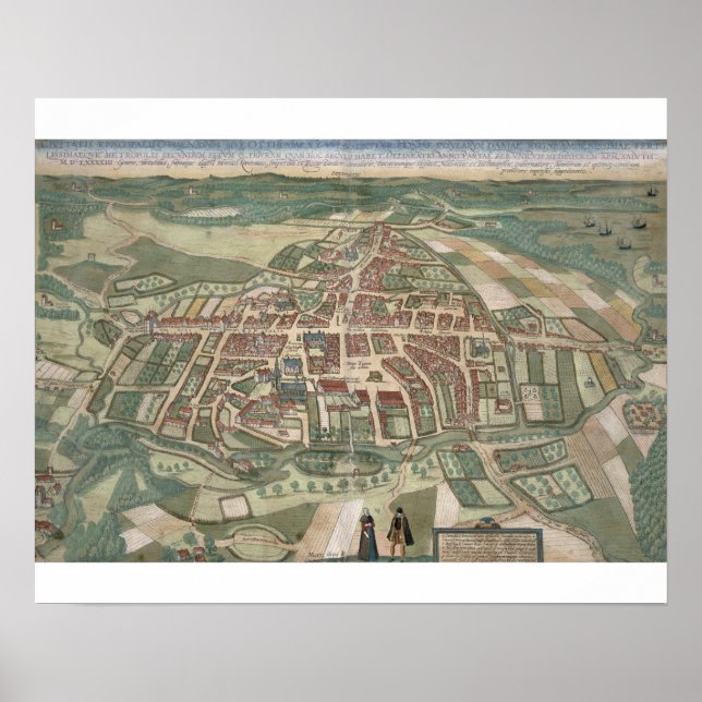 Karta i Odense från "Civitates Orbis Terrarum" av Poster (Framsidan)