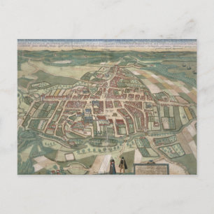 Karta i Odense från "Civitates Orbis Terrarum" av Vykort