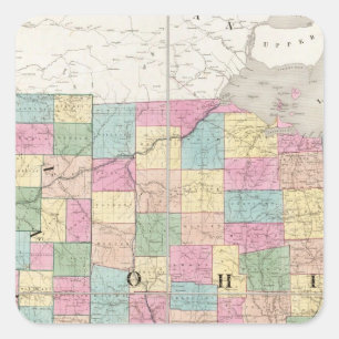 Karta i Ohio och Indiana Fyrkantigt Klistermärke