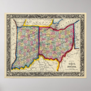 Karta i Ohio och Indiana Poster