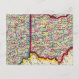 Karta i Ohio och Indiana Vykort