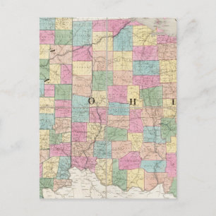 Karta i Ohio och Indiana Vykort