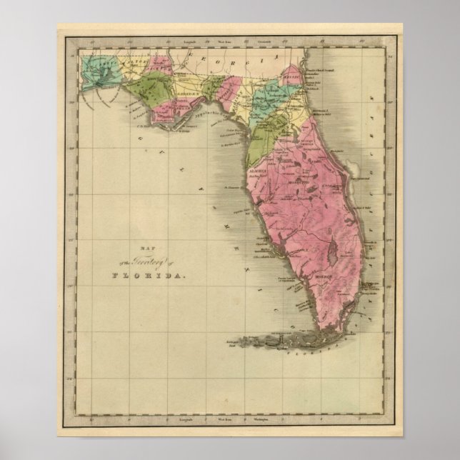 Karta i området Florida 1842 Poster (Framsidan)