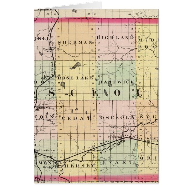Karta i Osceola County, Michigan Hälsningskort (Framsidan)