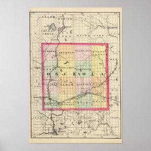 Karta i Osceola County, Michigan Poster