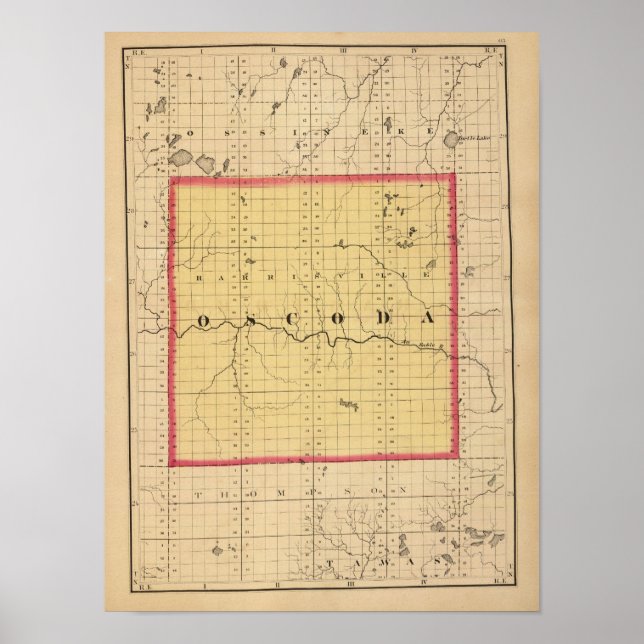 Karta i Oscoda County, Michigan Poster (Framsidan)