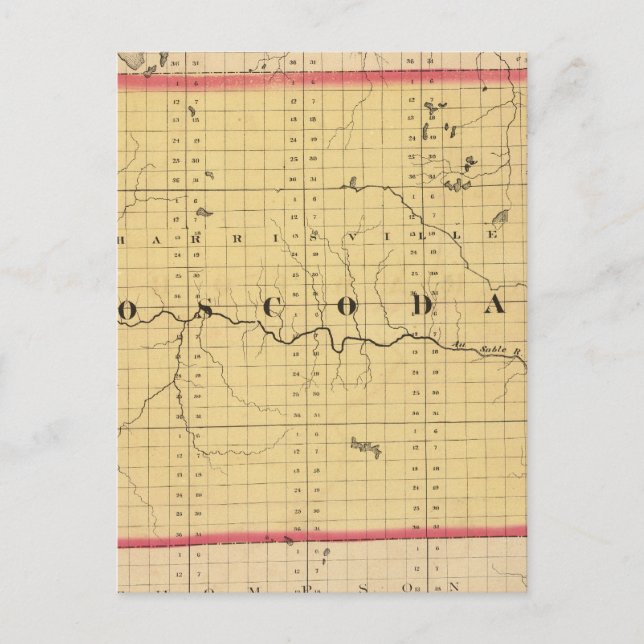 Karta i Oscoda County, Michigan Vykort (Framsida)