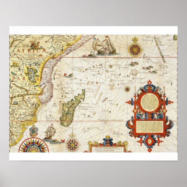 Karta i Öster Afrika och Madagaskar, 1596 (handkol Poster (Framsidan)