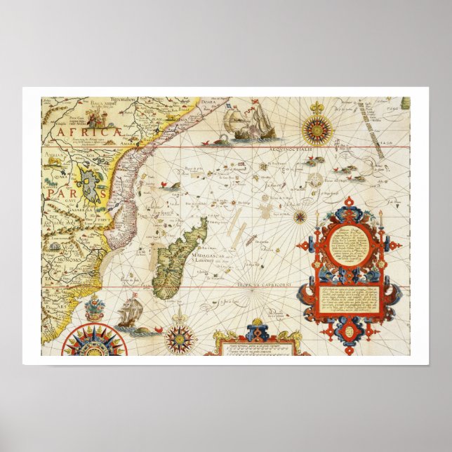 Karta i Öster Afrika och Madagaskar, 1596 (handkol Poster (Framsidan)