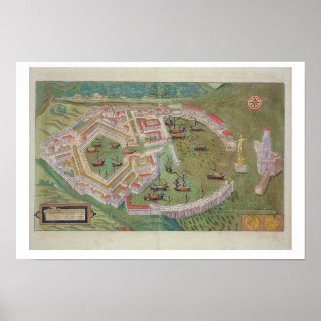 Karta i Ostia, från "Civitates Orbis Terrarum" av  Poster (Framsidan)