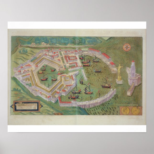 Karta i Ostia, från "Civitates Orbis Terrarum" av  Poster (Framsidan)