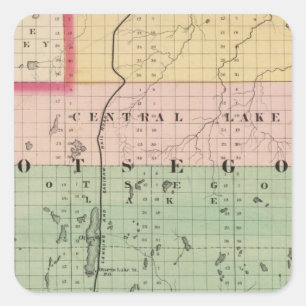 Karta i Otsego County, Michigan Fyrkantigt Klistermärke