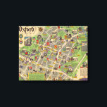 Karta i Oxford, England (British Railways) Canvastryck<br><div class="desc">"Oxford. British Reilways. J.P. Sayer". Pictorial poster karta i staden Oxford från 1949 av J.P. Sayer. British Railways publicerade karta för att främja tågresor. Det finns stora landmärken, tillsammans med figurer i tidsomkostumma, som illustrerar Oxfords härjade historia. Alla kollegier är märkta med en liten svart och vit vinjett bilder i...</div>