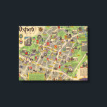 Karta i Oxford, England (British Railways) Canvastryck<br><div class="desc">"Oxford. British Reilways. J.P. Sayer". Pictorial poster karta i staden Oxford från 1949 av J.P. Sayer. British Railways publicerade karta för att främja tågresor. Det finns stora landmärken, tillsammans med figurer i tidsomkostumma, som illustrerar Oxfords härjade historia. Alla kollegier är märkta med en liten svart och vit vinjett bilder i...</div>